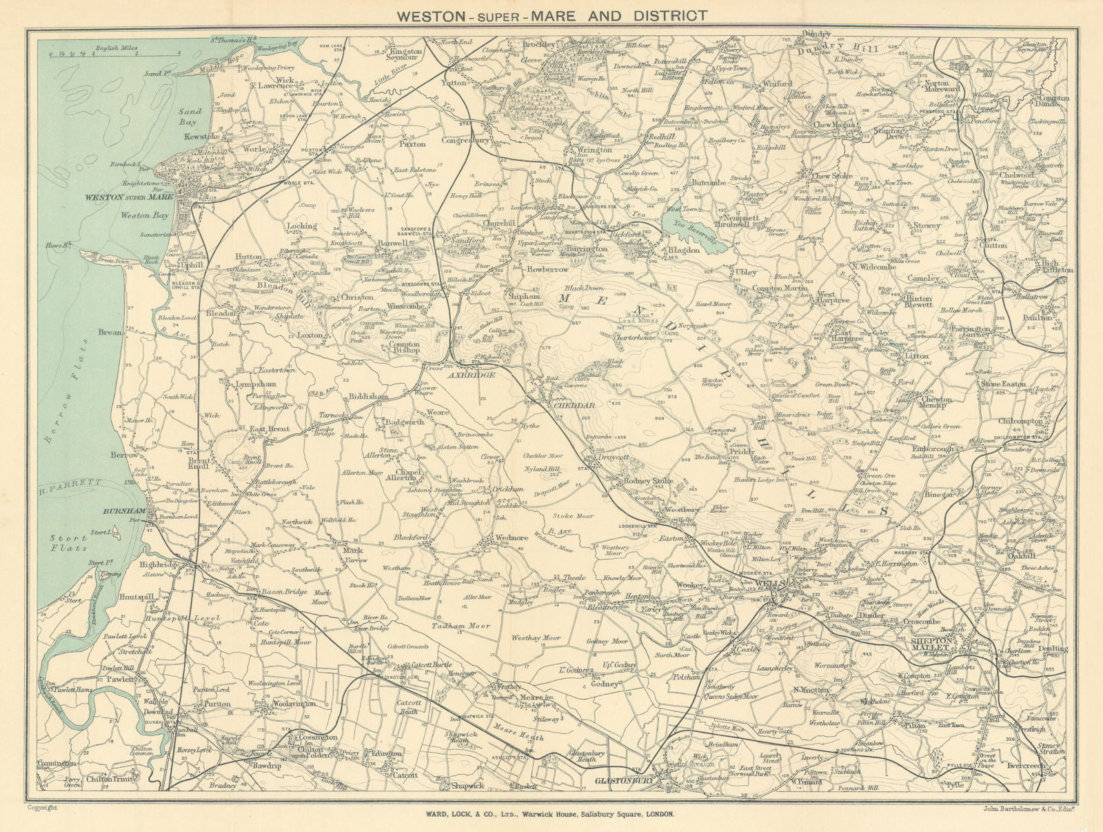 SOMERSET LEVELS & MENDIPS Weston-Super-Mare Wells Glastonbury WARD LOCK 1912 map